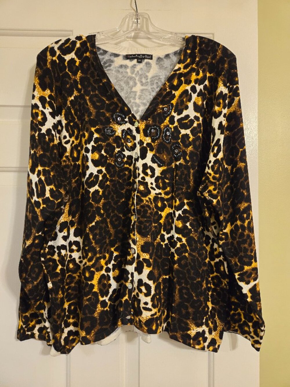 Pierri New York animal print cardigan with bead detail